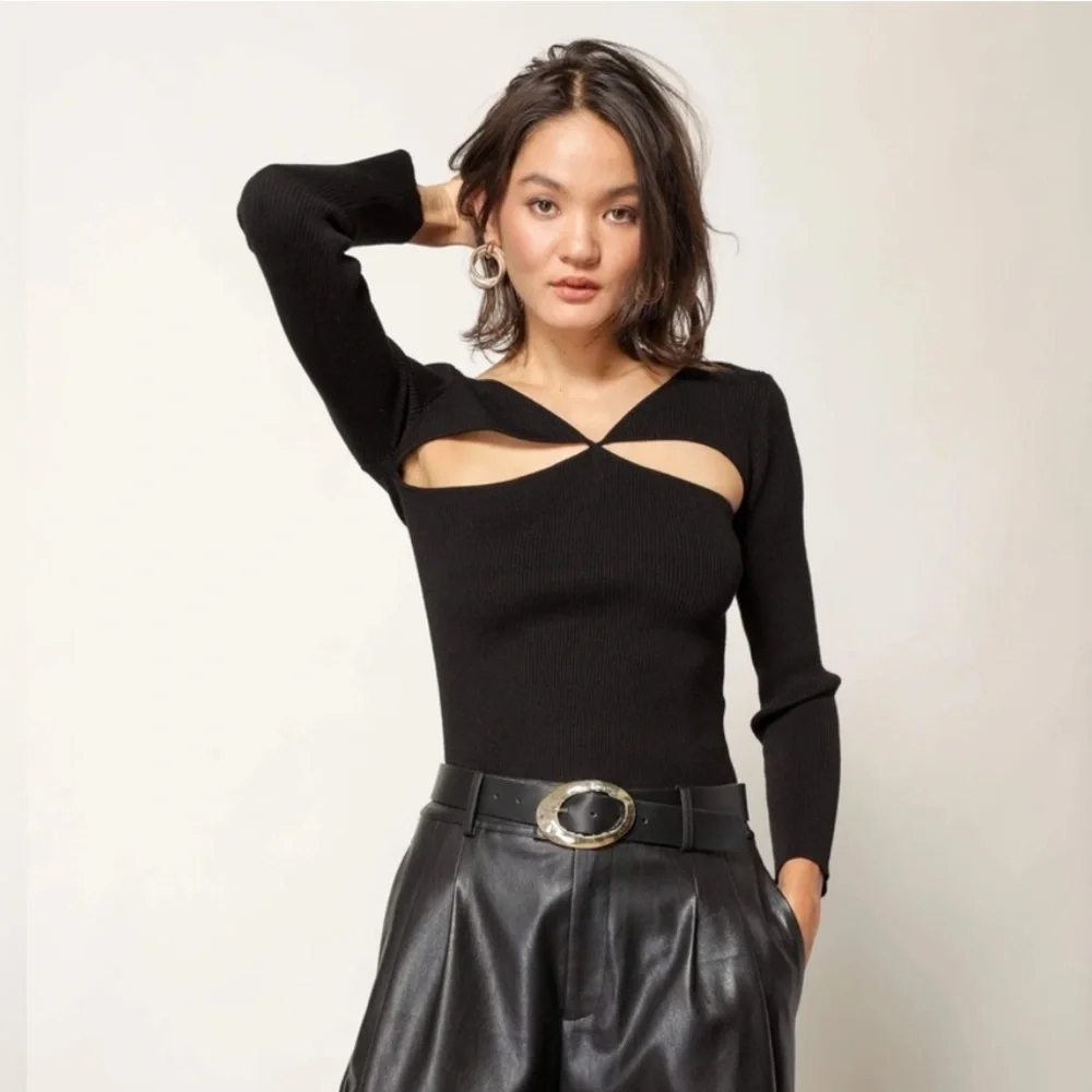 Line & Dot Halo Cutout Sweater Top - Picture 4 of 5